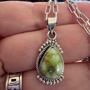 ❤️ Palomino Variscite Navajo Style Southwestern Sterling Silver Pendant 1.01”L